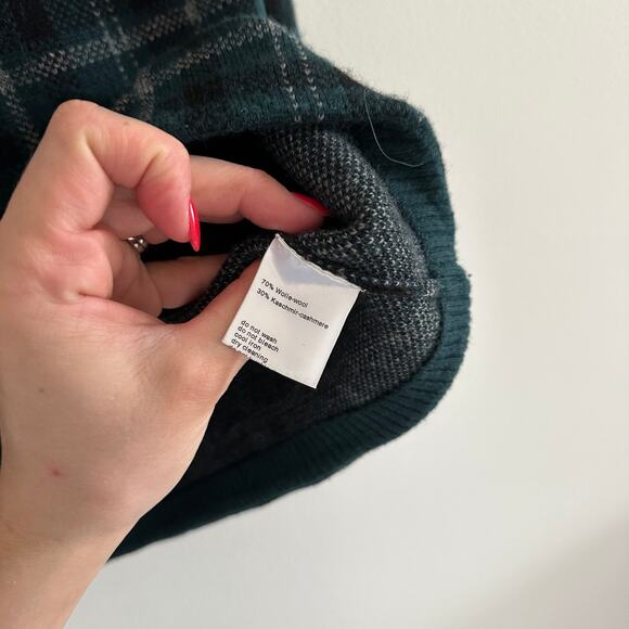 AKRIS Punto Cashmere-Blend Mock Neck Plaid Sweater In Black-Ivy - Picture 9 of 11